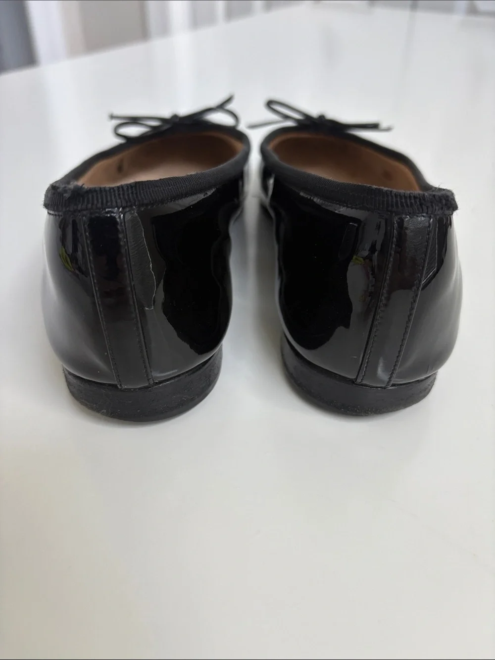 CHANEL Vintage Black Patent Leather CC Logo Ballet Flats with Bow